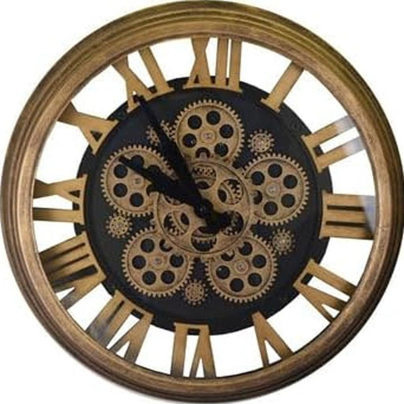 Silent Skeleton Exposed Gear Round Wall Clock (626339) - Antiqued Gold / Black
