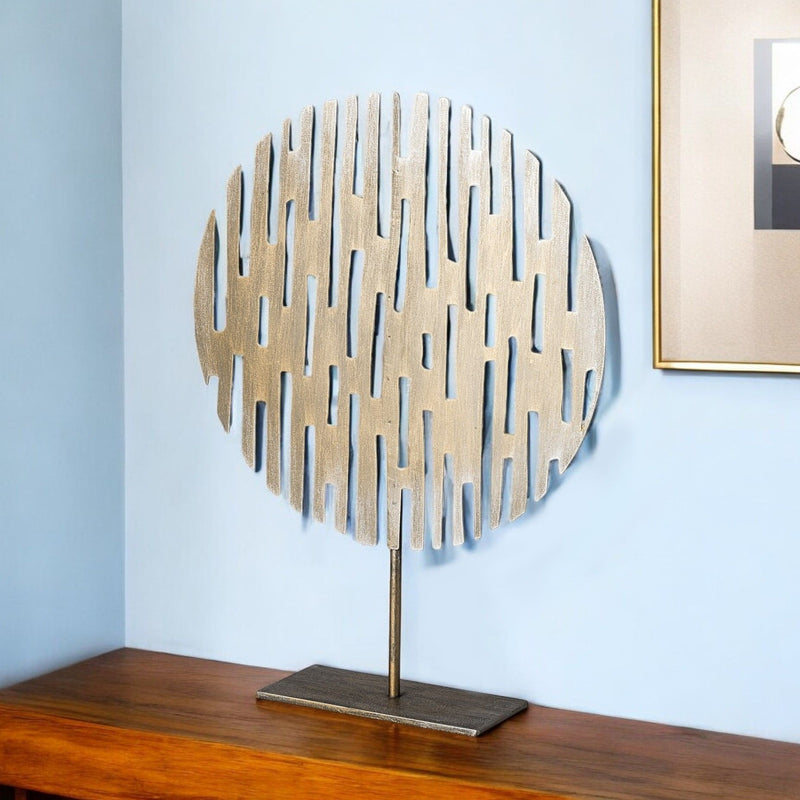 Round Disc Tabletop Sculpture - Antiqued Gold