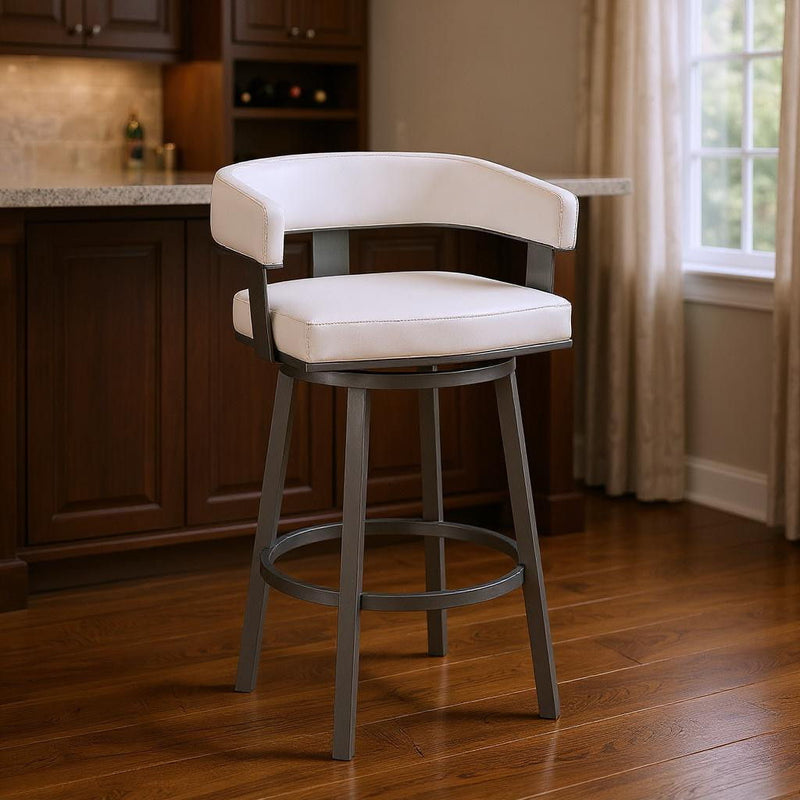 Faux Leather Swivel Low Back Bar Height Bar Chair - White / Gray