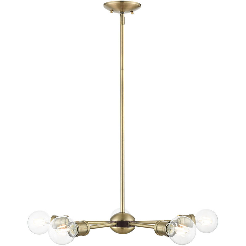 11" Five Light Dimmable Chandelier With Shades - Antiqued Brass