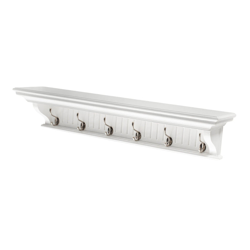 39" Solid Wood Six Hook Wall Mount Coat Rack - White