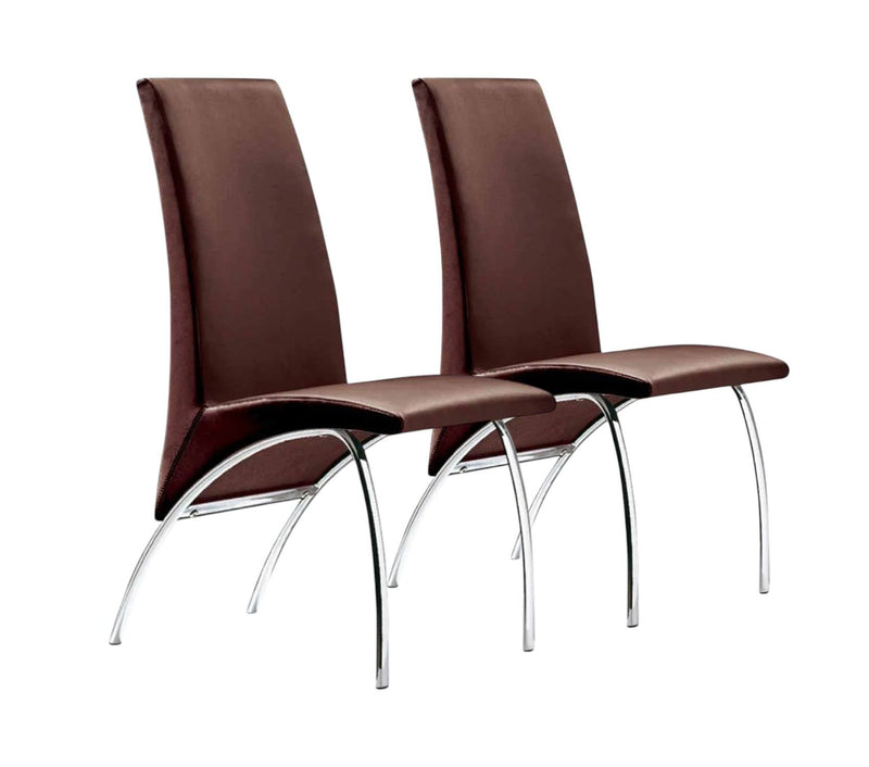 Upholstered Faux Leather Dining Side Chairs (Set of 2) - Dark Brown / Silver