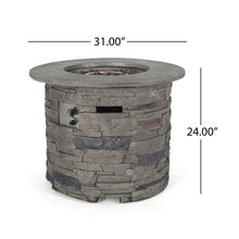 Load image into Gallery viewer, Transitional Outdoor 32&quot; Round Propane Fire Pit Table, Lightweight Concrete Construction - Stone Gray
