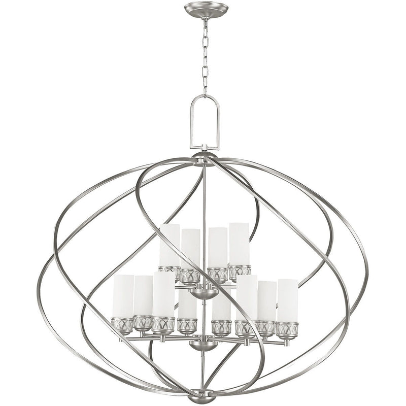 39" Twelve Light Dimmable Chandelier With Shades - Nickel
