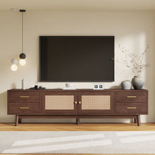 Load image into Gallery viewer, 70" TV Stand With Doors For TVs Up To 80", Media Console With 4 Drawers &amp; Cable Holes - Dark Brown

