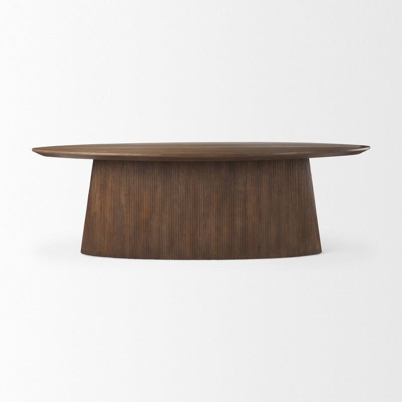 Solid Wood Pedestal Base Oval Dining Table - Brown
