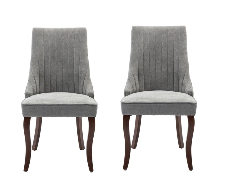 Tufted Solid Wood Dining Side Chairs (Set of 2) - Gray / Brown
