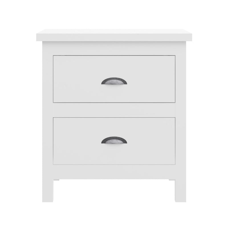 Two Drawer Nightstand With Solid Wood Top - White