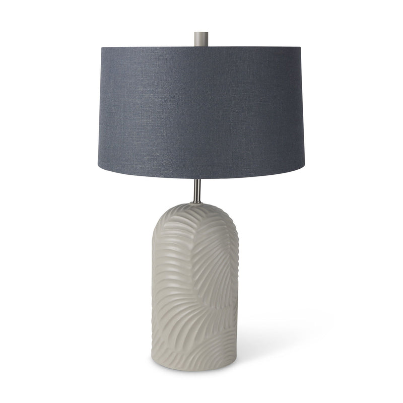 29" Round Bedside Lamp With Blue Drum Shade - Beige