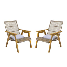 Load image into Gallery viewer, Acacia Wood Cape Woven Wicker Large Lounge Chair With Pillow For Patio, Deck, Yard, Lawn And Garden Seating Wicker (Set of 2) - Teak
