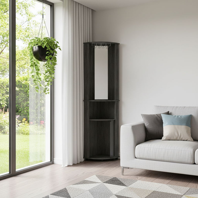 Wood Corner Bar Cabinet With Two Doors - Gray