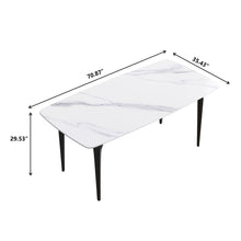 Load image into Gallery viewer, 70.87" Modern Artificial Stone Curved Black Metal Leg Dining Table, Can Accommodate 6-8 People - White / Black
