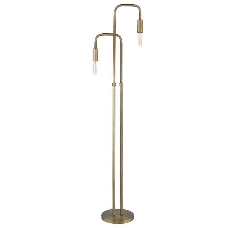 Two Light Torchiere Floor Lamp - Brass