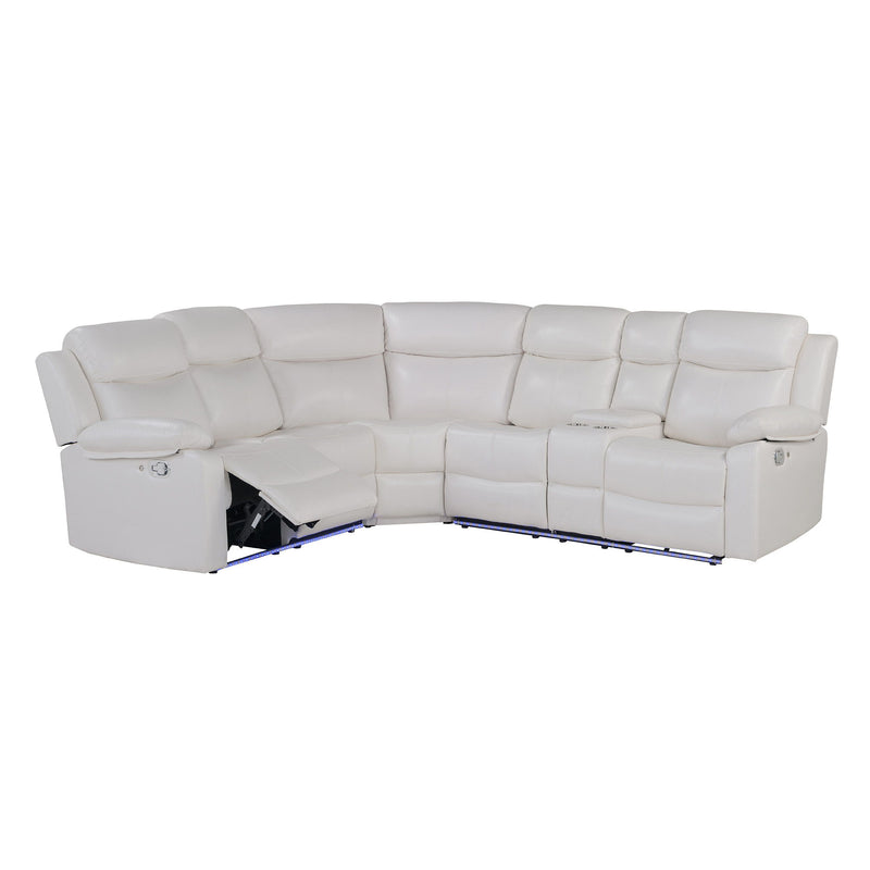 Faux Leather Reclining Curved Six Piece Sectional With LED Console - Off White