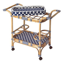 Load image into Gallery viewer, 35" Rolling Rattan Bar Cart - Blue
