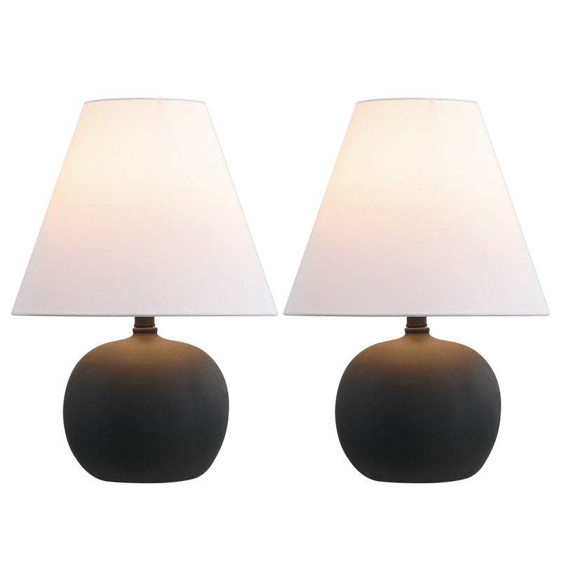 Round Bedside Lamps With Cone Shades (Set of 2) - Black / White