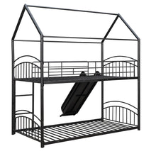 Load image into Gallery viewer, Twin Over Twin Metal Bunk Bed With Slide,Kids House Bed Black
