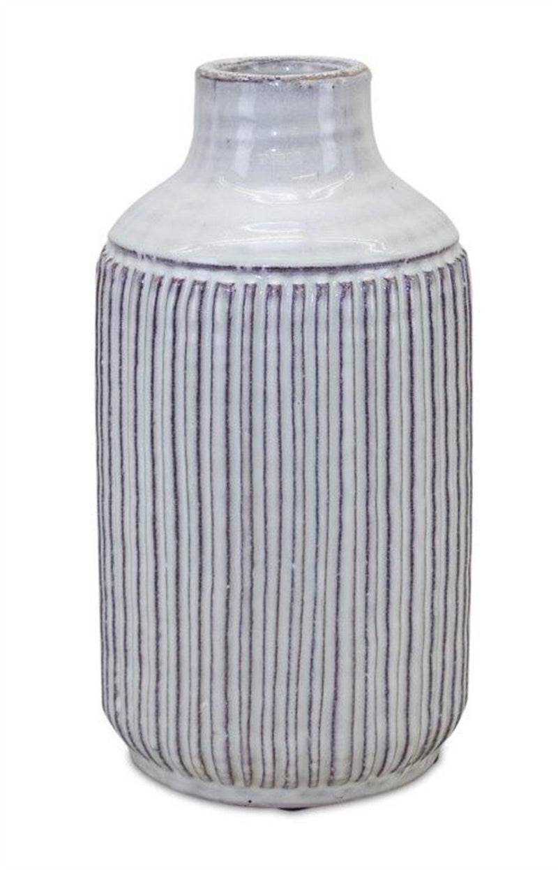 Striped Cylinder Table Vase - Off White