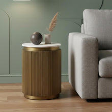 Load image into Gallery viewer, Stone And Brass Round Block End Table - White / Gold
