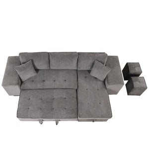 104" Modern L-Shape 3 Seat Reversible Sectional Couch, Pull Out Sleeper Sofa with Storage Chaise and 2 Stools for Living Room Furniture Set,Knox Charcoal (old sku:SG000431AAA)