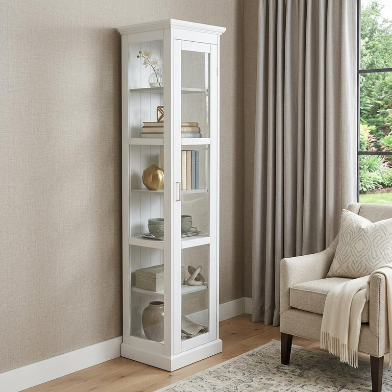 Cornice Molding Curio With Glass Door - White