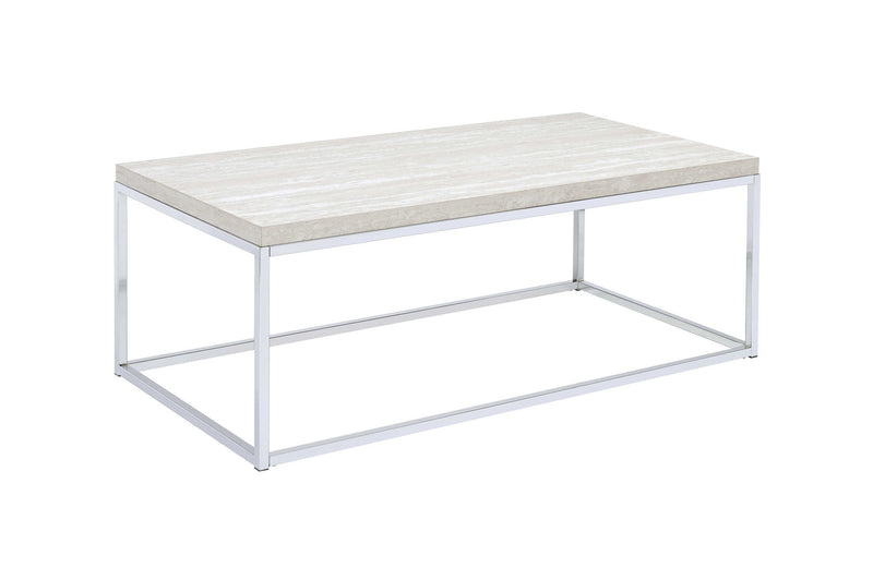 Manufactured Wood And Metal Rectangular Coffee Table - Chrome And White Oak