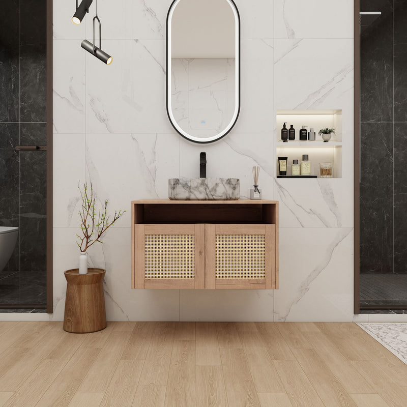 Bathroom Vanity With Art Sink, 2 Soft Close Doors, Float Mounting Design