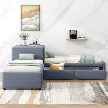 Load image into Gallery viewer, L Shaped Upholstered Platform Bed With Trundle And 2 Drawers Linked With Built In Desk
