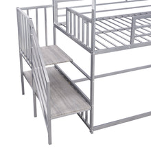 Load image into Gallery viewer, Twin over Twin Metal Bunk Bed House Bed with Slide and Staircase, Silver
