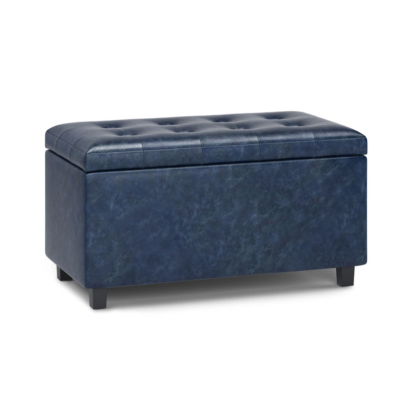 34" Upholstery Storage Ottoman - Dark Brown / Denim Blue