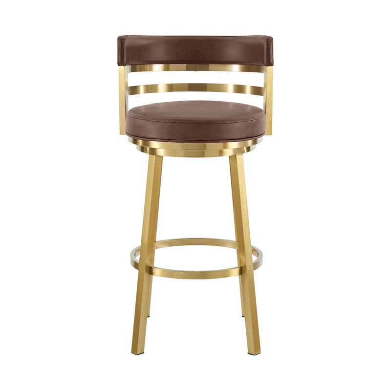 30" Contemporary Coffee Faux Leather And Stainless Steel Low Back Bar Height Swivel Bar Chair - Brown