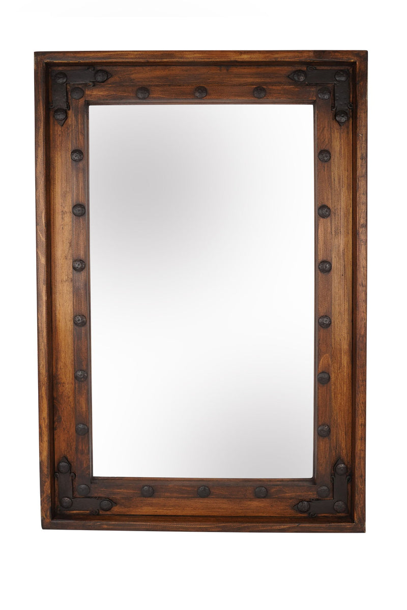 Solid Wood Rustic Framed Accent Mirror - Brown / Rust