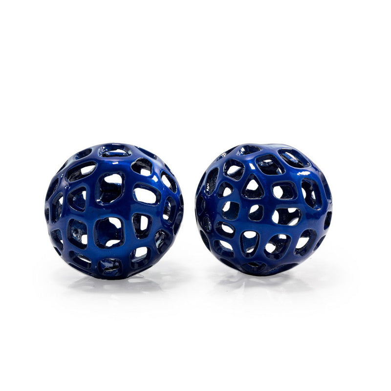 Hand Painted Decorative Orbs (Set of 2) - Blue