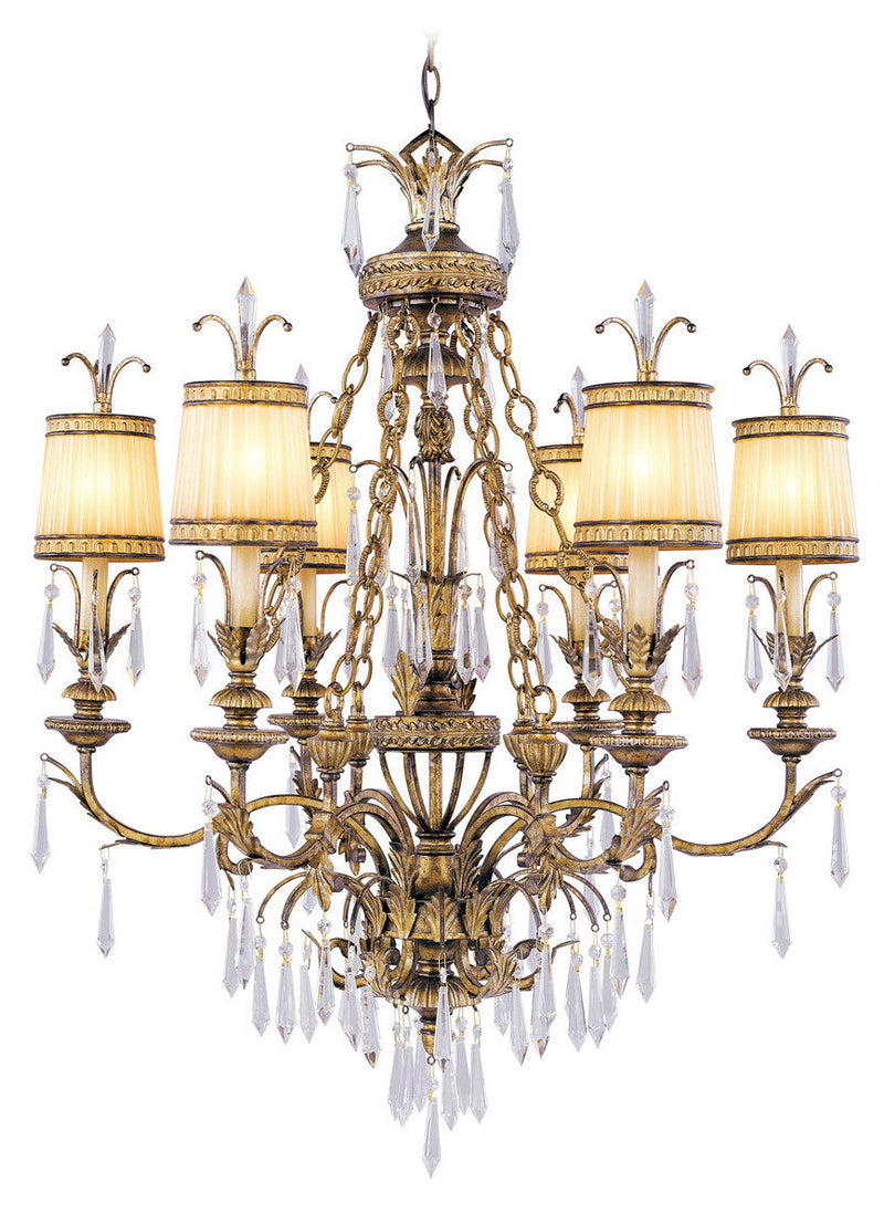 41" Six Light Metal Dimmable Chandelier With Shades - Gold