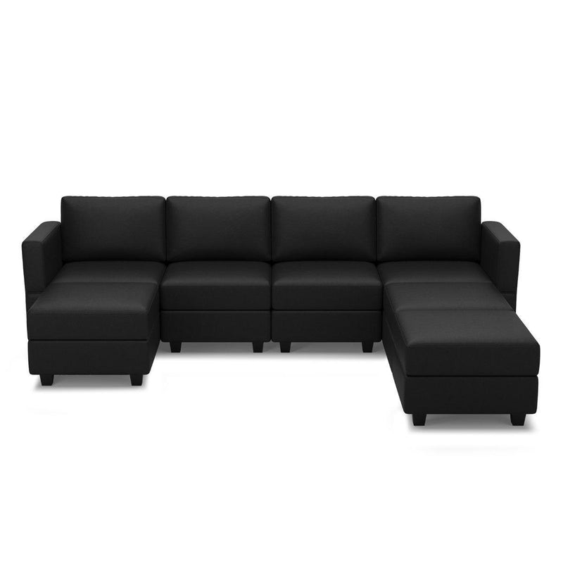 Faux Leather Modular Seven Piece Storage Sectional With Ottomans - Black