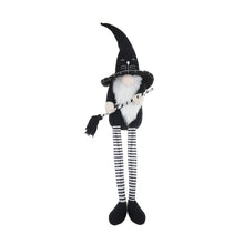 Load image into Gallery viewer, Sitting Gnome With Broomstick &amp; Long Legs, For Halloween Decor - Black White
