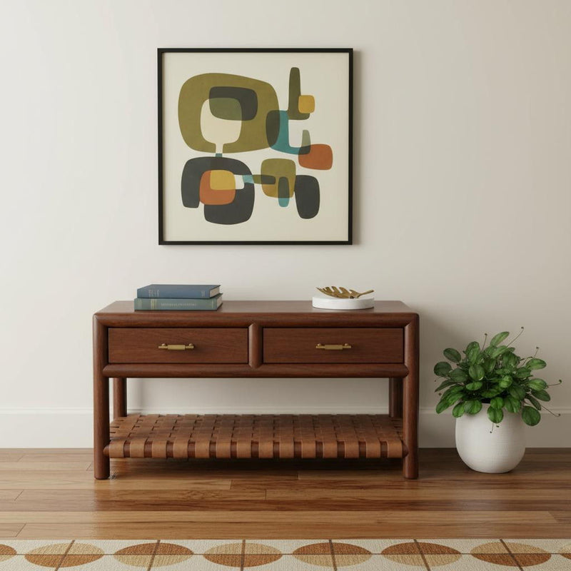 Solid Wood Coffee Table With Four Drawers - Brown