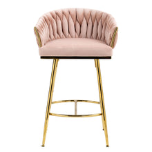 Load image into Gallery viewer, Counter Height Bar Stools Kitchen Island Counter Bar Stool With Hand - Wave Back, Golden Chromed Base And Footrest (Set of 2) - Pink
