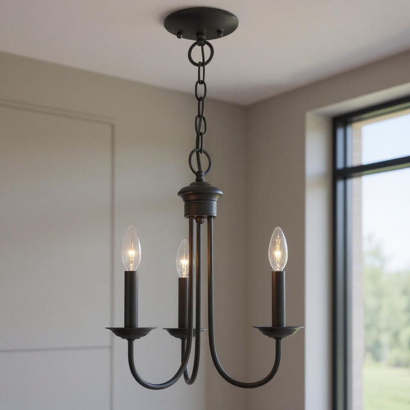 16" Three Light Dimmable Chandelier With Shades - Black