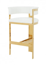 Load image into Gallery viewer, Faux Leather And Stainless Steel Low Back Bar Height Bar Chair - White And Gold

