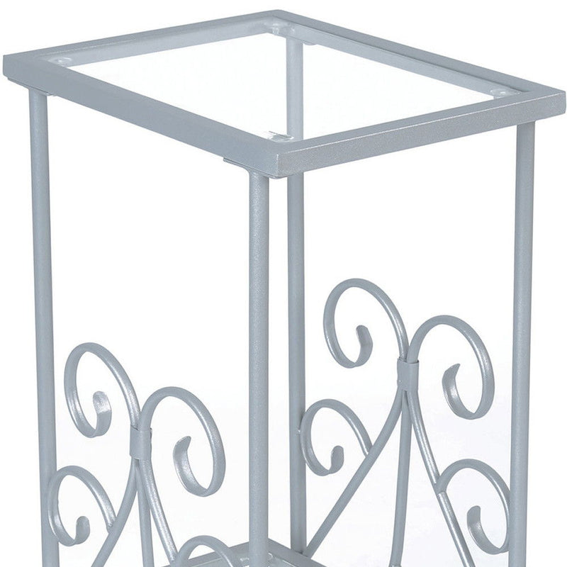 Glass And Metal Square End Table With Shelf - Silver And Clear