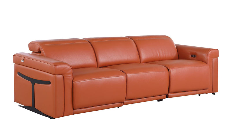 Top Grain Leather Reclining Metal USB Sofa (720433) - Camel