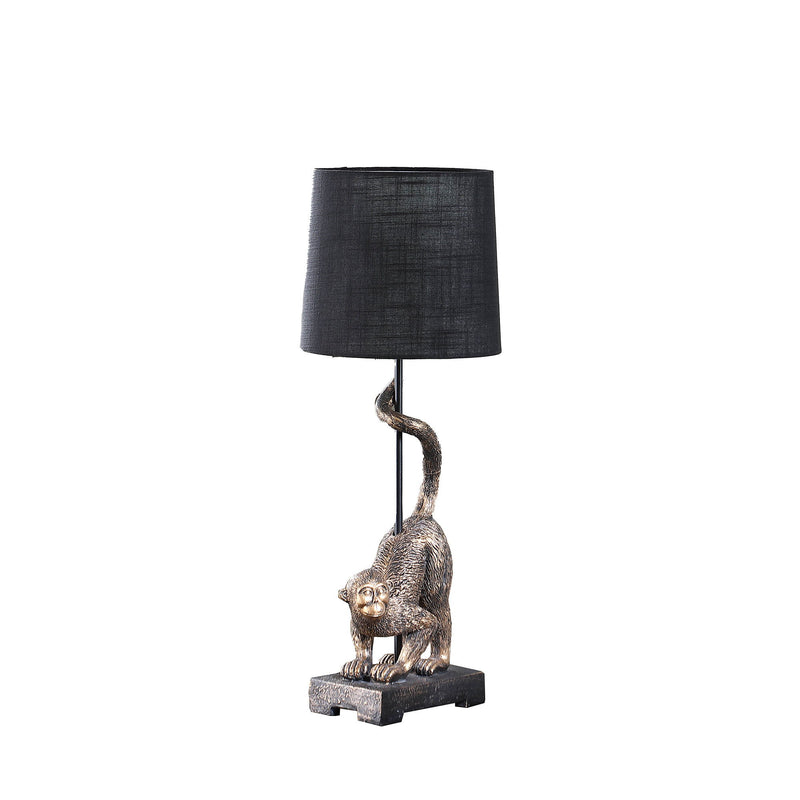 Monkey Table Lamp With Black Drum Shade - Antiqued Gold