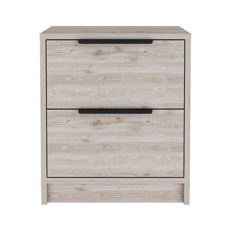 19" Light Wood Two Drawer Nightstand - Gray