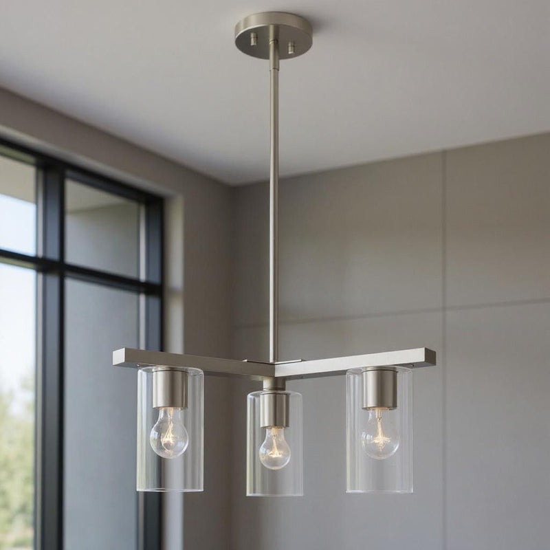 17" 3-Light Dimmable Chandelier With Shades - Nickel