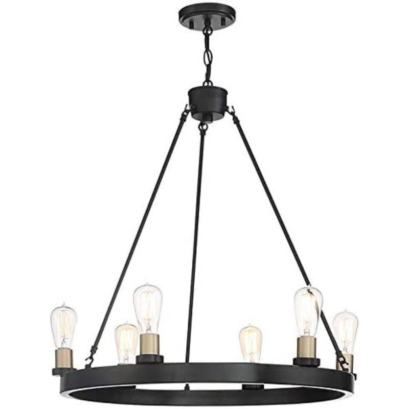 27" Candle Style Six Light Metal Dimmable Chandelier - Black / Gold