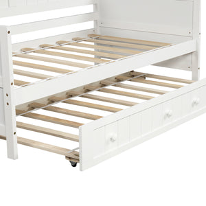 Twin Wooden Daybed with Trundle Bed, Sofa Bed for Bedroom Living Room,White