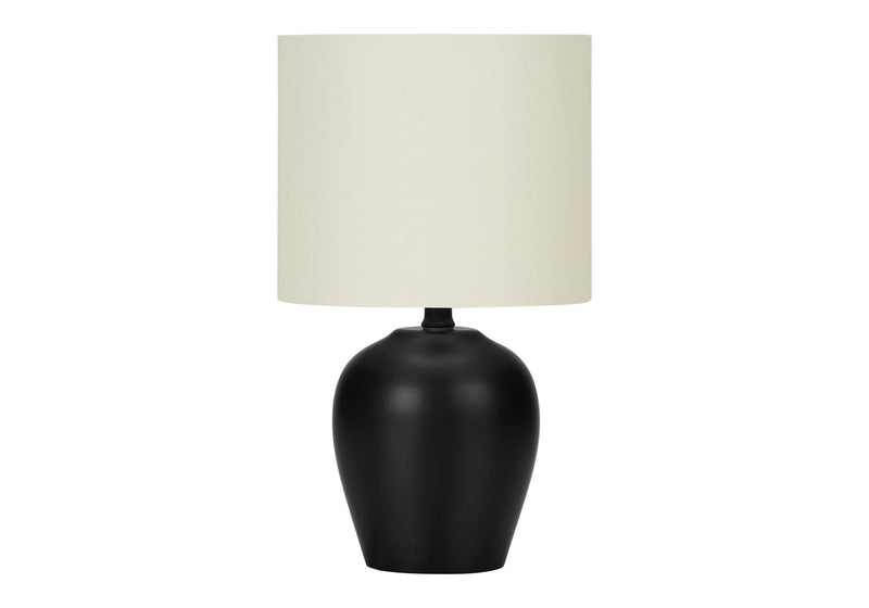 17" Ceramic Round Table Lamp With Ivory Drum Shade - Black