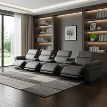 Load image into Gallery viewer, Top Grain Leather Reclining Metal USB Sofa (720376) - Dark Gray
