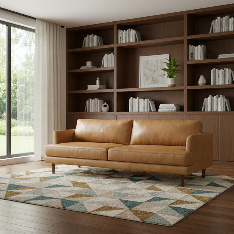 90" Sienna Leather Sofa With Brown Legs - Brown